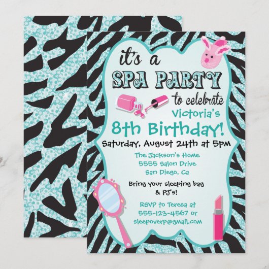 Invitations de fête d'anniversaire Spa Sparkle (Devant / Derrière)