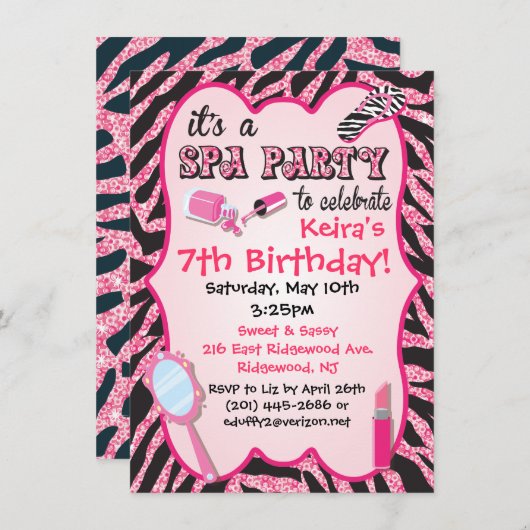 Invitations de fête d'anniversaire Spa Sparkle (Devant / Derrière)