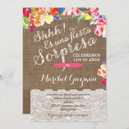 Invitations de fête d'anniversaire surprise pour L (Devant / Derrière)