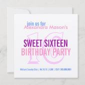 Invitations de fête d'anniversaire Sweet sixteen (Dos)