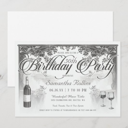 Invitations de fête d'anniversaire Vintage (Devant / Derrière)