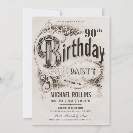 Invitations de fête d'anniversaire Vintage (Devant)