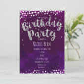 Invitations de fête d'anniversaire violet et argen (Debout devant)