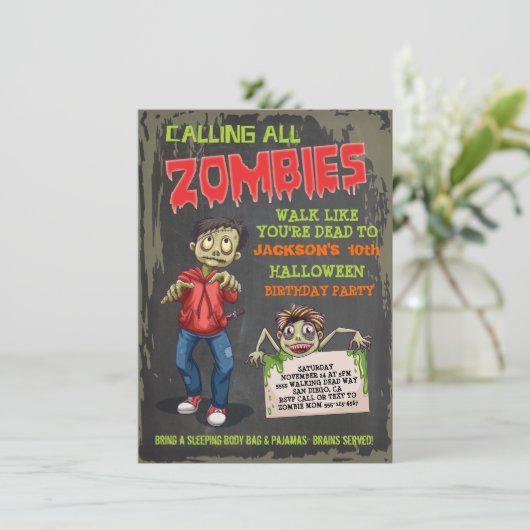 Invitations de fête d'anniversaire Zombie Hallowee (Debout devant)