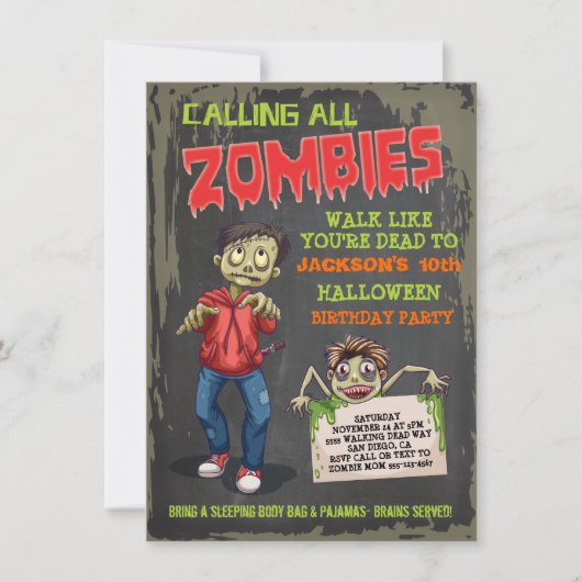 Invitations de fête d'anniversaire Zombie Hallowee (Devant)