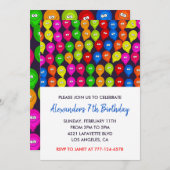 Invitations de fête de couleur 7ème garçon ballons (Devant / Derrière)