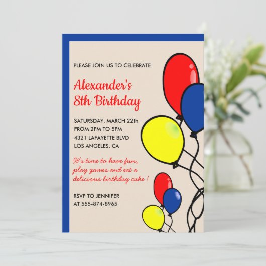 Invitations de fête de couleur ballons d'anniversa (Debout devant)