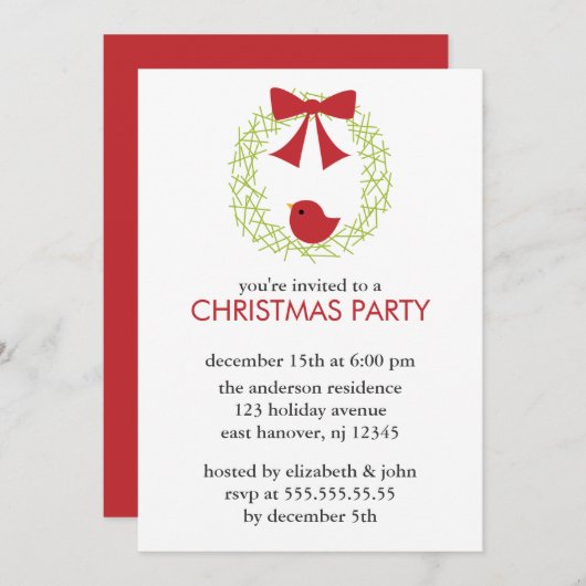 Invitations de fête de couronnes de Noël (Devant / Derrière)