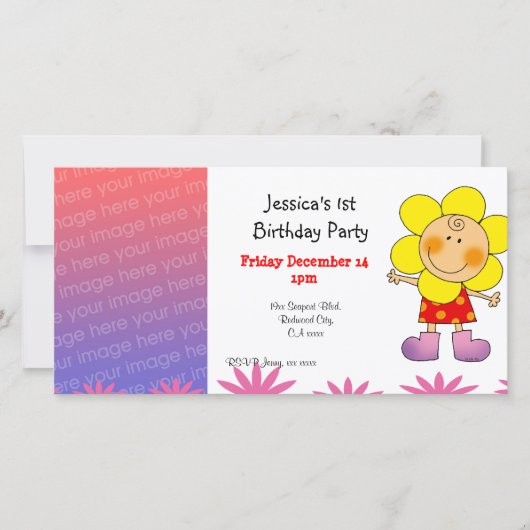 Invitations de fête de fille de 1er anniversaire ( (Devant)