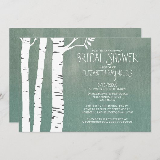 Invitations de Fête de la mariée d'arbre de (Devant / Derrière)