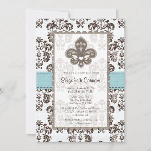 Invitations de Fête de la mariée de Fleur de Lis (Devant)