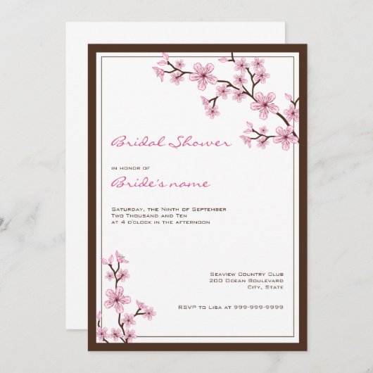 Invitations de Fête de la mariée de fleurs de (Devant / Derrière)