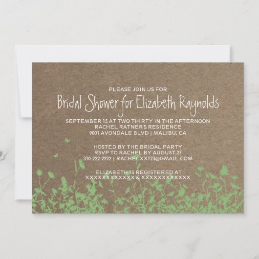 Invitations de Fête de la mariée de jardin (Devant)