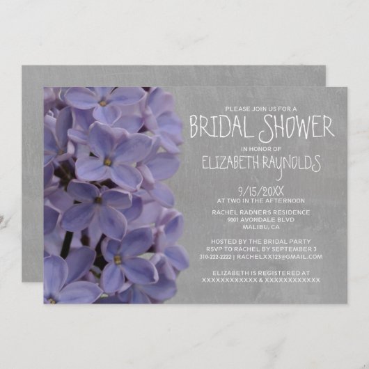 Invitations de Fête de la mariée de lilas (Devant / Derrière)