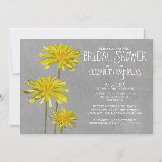 Invitations de Fête de la mariée de pissenlits (Devant)
