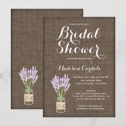 Invitations de Fête de la mariée de pot de maçon (Devant / Derrière)