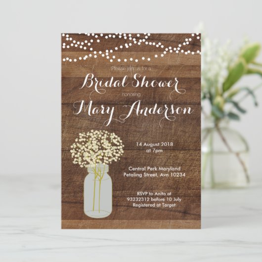 Invitations de Fête de la mariée de pot de maçon (Debout devant)