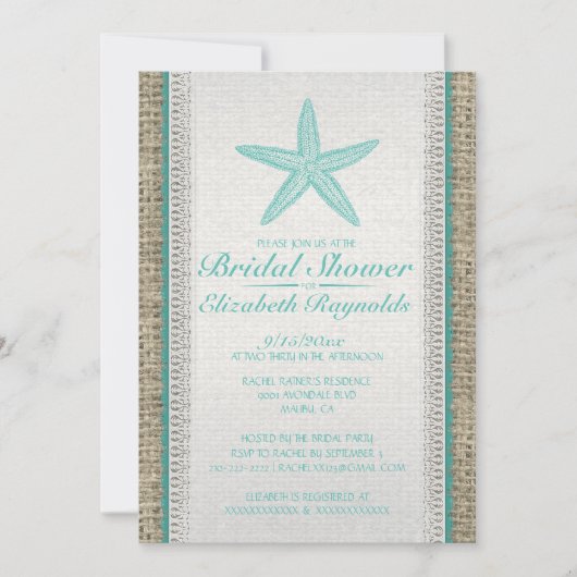 Invitations de Fête de la mariée d'étoiles de mer (Devant)