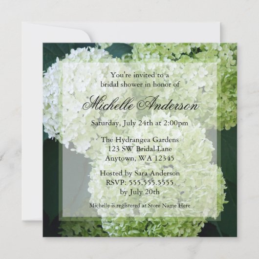 Invitations de Fête de la mariée d'hortensias (Devant)