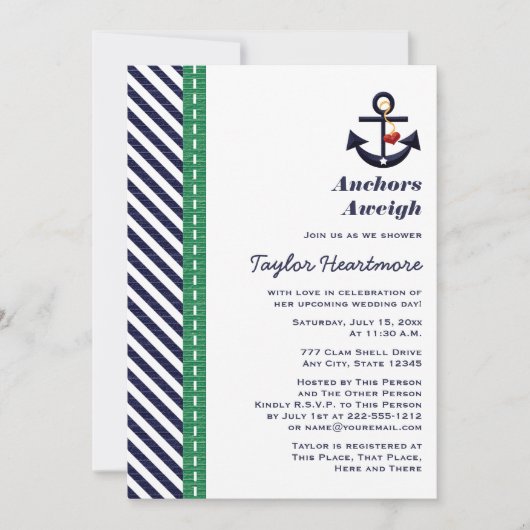 Invitations de Fête de l'mariée de Ancre bleue Gre (Devant)