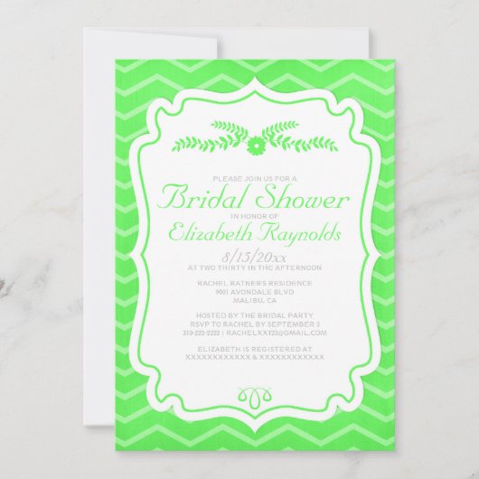 Invitations de Fête de l'mariée Lime Green Chevron (Devant)