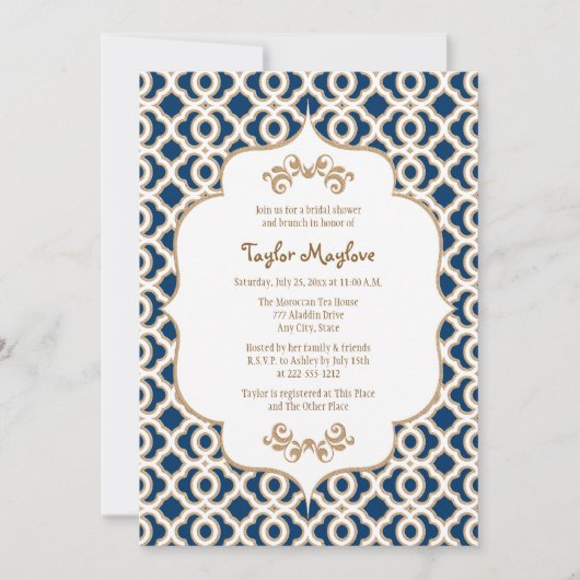 Invitations de Fête de l'mariée marocaine Navy Blu (Devant)