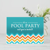 Invitations de fête de piscine Chevron moderne (Debout devant)