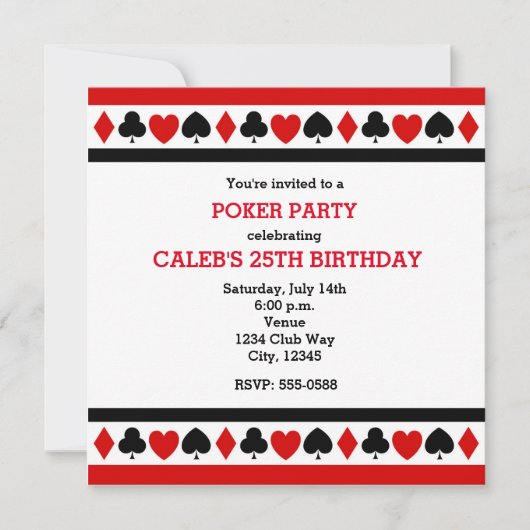 Invitations de fête de poker de casino de suites d (Devant)