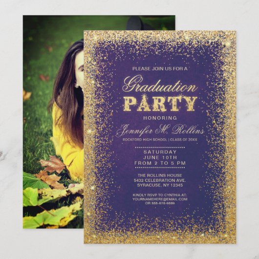 Invitations de fête de remise des diplômes d'or et (Devant / Derrière)