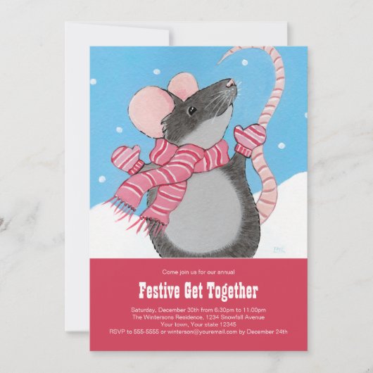 Invitations de fête de réunion de souris d'hiver (Devant)