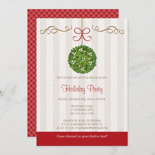 INVITATIONS DE FÊTE DE VACANCES DE GUI (Devant / Derrière)