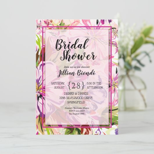 Invitations de Fête des mariées d'aquarelle rose (Debout devant)