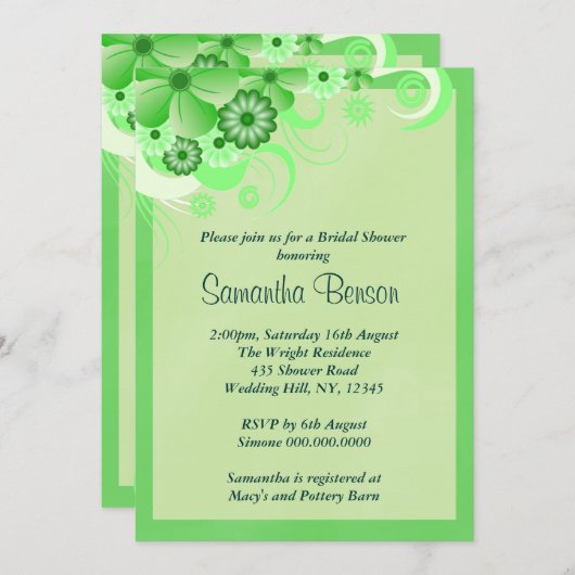 Invitations de Fête des mariées Mariage vert clair (Devant / Derrière)