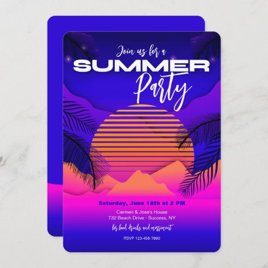 Invitations de fête d'été (Devant / Derrière)