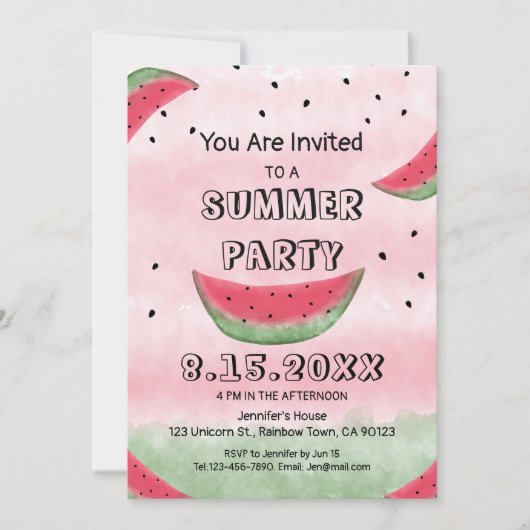 Invitations de fête d'été de Watermelon (Devant)