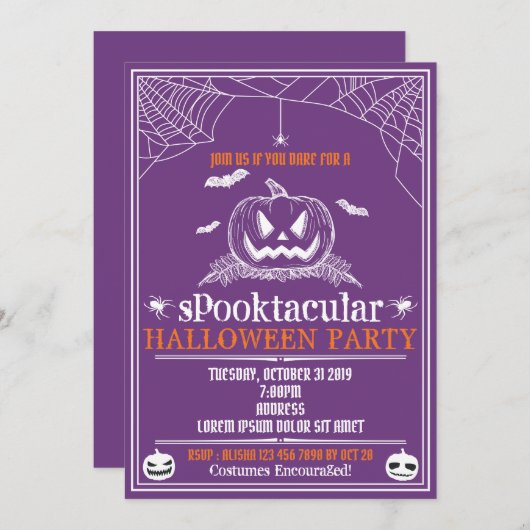 Invitations de fête d'Halloween (Devant / Derrière)