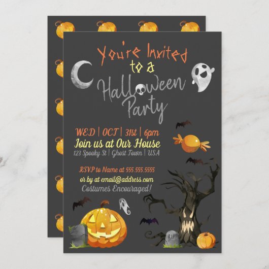 Invitations de fête d'Halloween (Devant / Derrière)