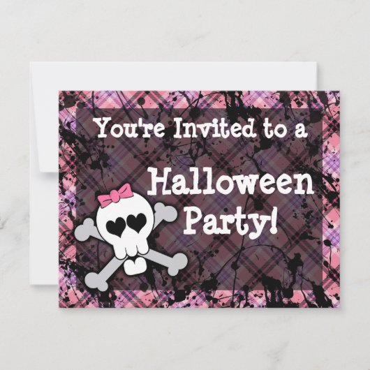 Invitations de fête d'Halloween crâne rose (Devant)