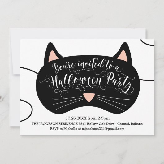 Invitations de fête d'Halloween Masque de chat (Devant)