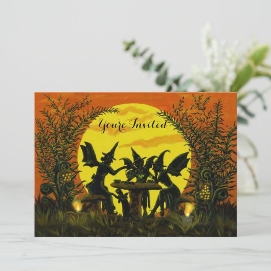 Invitations de fête d'Halloween, sorcière (Debout devant)