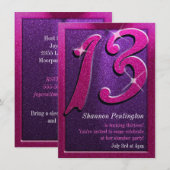 Invitations de fête du 13e anniversaire rose et vi (Devant / Derrière)