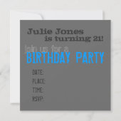 Invitations de fête du 21e anniversaire (Dos)