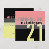 Invitations de fête du 21e anniversaire (Devant / Derrière)