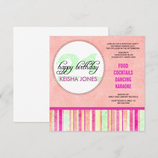 Invitations de fête du 21e anniversaire (Devant / Derrière)