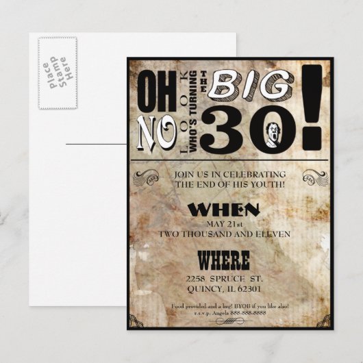 Invitations de fête du 30e anniversaire (Devant / Derrière)