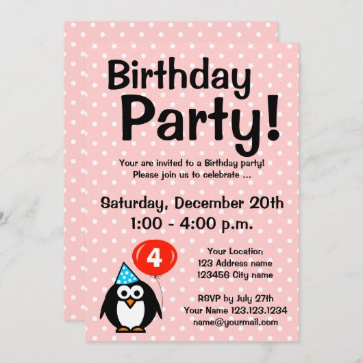 Invitations de fête du 4e anniversaire avec un man (Devant / Derrière)