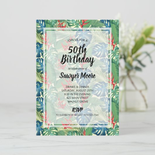 Invitations de fête du 50e anniversaire tropicale (Debout devant)