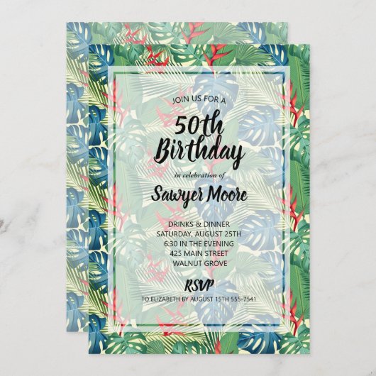 Invitations de fête du 50e anniversaire tropicale (Devant / Derrière)