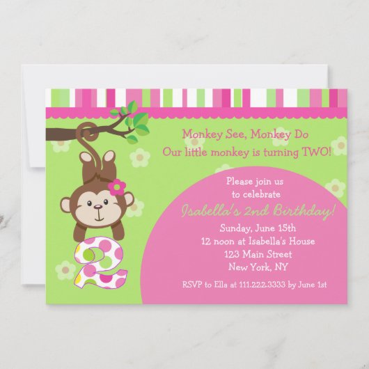 Invitations de fête du singe 2e anniversaire (Devant)