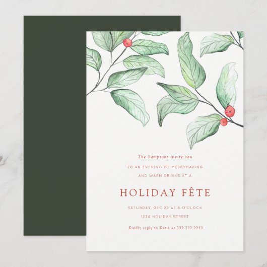 Invitations de Fêtes aux Berries d'hiver (Devant / Derrière)